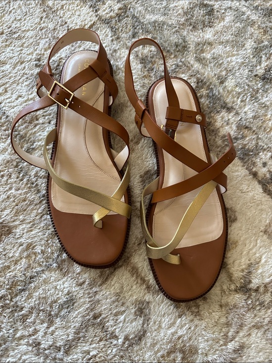 Cole Haan Shoes - Cole Haan Women's Brown & Gold Strappy Leather Sandals size 8